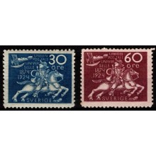 Verdenspostforeningens 50-års jubilæum. 30 ø. blå og 60 ø. rødlilla. Postfrisk.